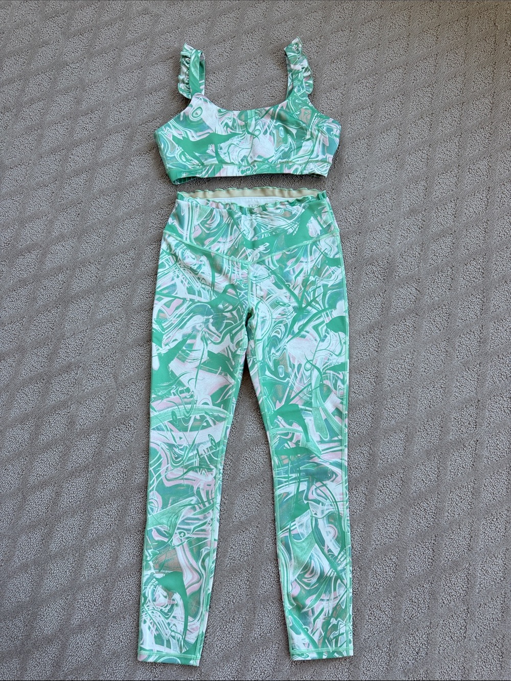Marble-Print Green High-Rise Leggings